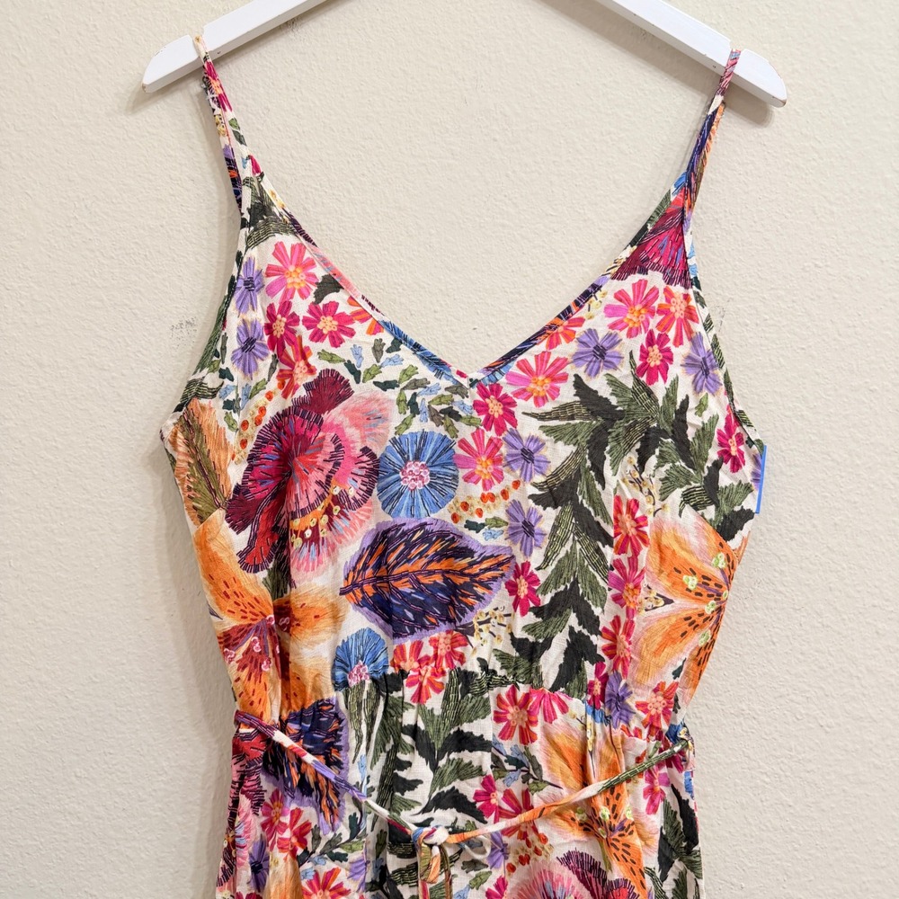 Farm Rio Floral Mini Dress Size Large Multi Color Viscose Tie Casual Summer-NWT - Picture 4 of 13